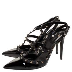Pre Owned Valentino Noir Black Patent Leather Rockstud Strappy Sandals Size 40
