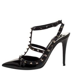 Pre Owned Valentino Noir Black Patent Leather Rockstud Strappy Sandals Size 40