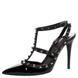 Pre Owned Valentino Noir Black Patent Leather Rockstud Strappy Sandals Size 40
