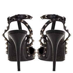 Pre Owned Valentino Noir Black Patent Leather Rockstud Strappy Sandals Size 40