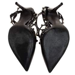 Pre Owned Valentino Noir Black Patent Leather Rockstud Strappy Sandals Size 40