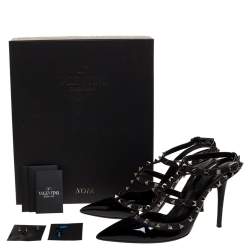 Pre Owned Valentino Noir Black Patent Leather Rockstud Strappy Sandals Size 40