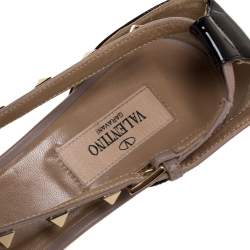 Pre Owned Valentino Black/Beige Patent And Leather Studded Crisscross D'orsay Pumps Size 39