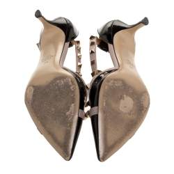 Pre Owned Valentino Black/Beige Patent And Leather Studded Crisscross D'orsay Pumps Size 39