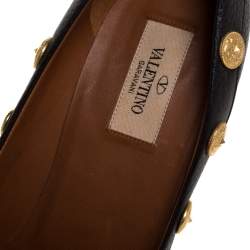 Pre Owned Valentino Black Leather Coin Embellished Pointed Toe Pumps Size 39.5