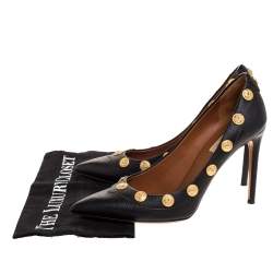 Pre Owned Valentino Black Leather Coin Embellished Pointed Toe Pumps Size 39.5
