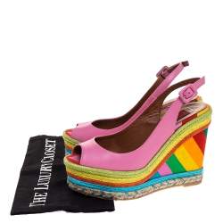 Valentino Pink Leather And Multicolor Wedge 1973 Espadrille Slingback Sandals Size 36