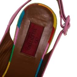 Valentino Pink Leather And Multicolor Wedge 1973 Espadrille Slingback Sandals Size 36
