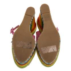 Valentino Pink Leather And Multicolor Wedge 1973 Espadrille Slingback Sandals Size 36