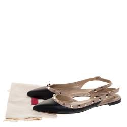 Pre Owned Valentino Black Leather Rockstud Slingback Ballet Flat Size 37.5
