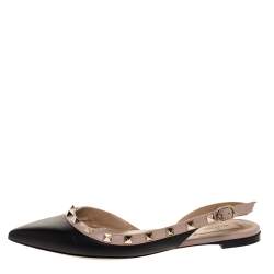 Pre Owned Valentino Black Leather Rockstud Slingback Ballet Flat Size 37.5