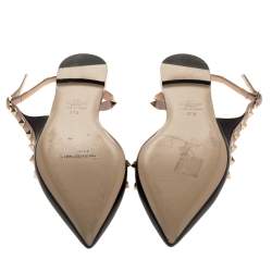 Pre Owned Valentino Black Leather Rockstud Slingback Ballet Flat Size 37.5