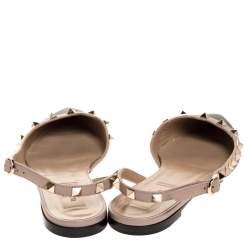 Pre Owned Valentino Black Leather Rockstud Slingback Ballet Flat Size 37.5