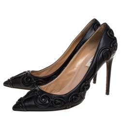 Pre Owned Valentino Black Leather Swirl Detail Pointed Toe Pumps Size 38.5