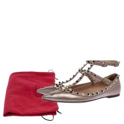 Pre Owned Valentino Metallic Bronze Leather Rockstud Ballet Flats Size 39.5