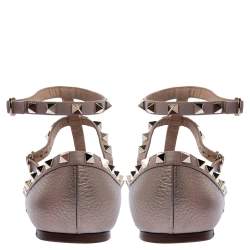 Pre Owned Valentino Metallic Bronze Leather Rockstud Ballet Flats Size 39.5