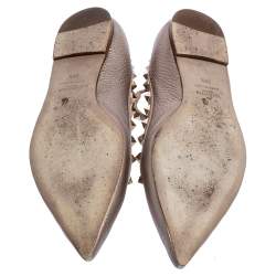 Pre Owned Valentino Metallic Bronze Leather Rockstud Ballet Flats Size 39.5