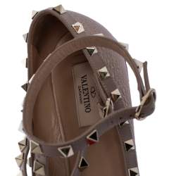 Pre Owned Valentino Metallic Bronze Leather Rockstud Ballet Flats Size 39.5