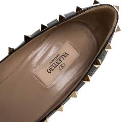 Pre Owned Valentino Black Leather Rockstud Pointed Toe Pumps Size 37.5 