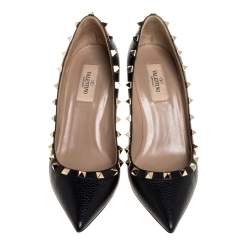Pre Owned Valentino Black Leather Rockstud Pointed Toe Pumps Size 37.5 
