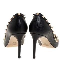 Pre Owned Valentino Black Leather Rockstud Pointed Toe Pumps Size 37.5 