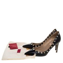 Pre Owned Valentino Black Leather Rockstud Pointed Toe Pumps Size 37.5 