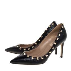 Pre Owned Valentino Black Leather Rockstud Pointed Toe Pumps Size 37.5 