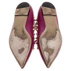 Pre Owned Valentino Pink Leather Rockstud Ankle Cuff Ballet Flats Size 37.5
