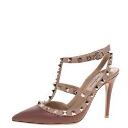 Pre Owned صندل فالنتينو سيور مرصعة مقدمة مدببة جلد وردي مقاس 35