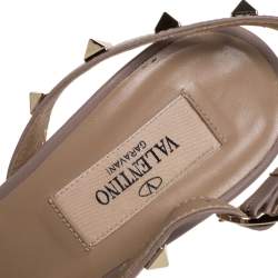 Pre Owned Valentino Beige Patent Leather Rockstud Slingback Sandals Size 37.5