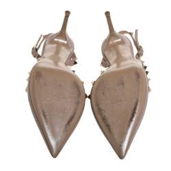 Pre Owned Valentino Beige Patent Leather Rockstud Slingback Sandals Size 37.5