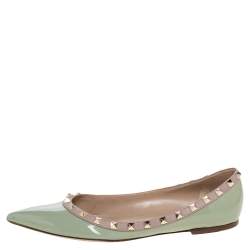 Pre Owned Valentino Green Patent Leather Rockstud Pointed Toe Flats Size 40