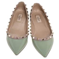 Pre Owned Valentino Green Patent Leather Rockstud Pointed Toe Flats Size 40