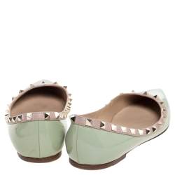 Pre Owned Valentino Green Patent Leather Rockstud Pointed Toe Flats Size 40