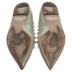 Pre Owned Valentino Green Patent Leather Rockstud Pointed Toe Flats Size 40