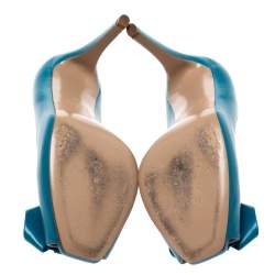 Pre Owned Valentino Blue Leather Bow Detail Peep Toe Pumps Size 40