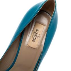Pre Owned Valentino Blue Leather Bow Detail Peep Toe Pumps Size 40