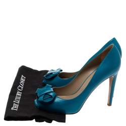 Pre Owned Valentino Blue Leather Bow Detail Peep Toe Pumps Size 40