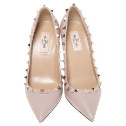 Pre Owned Valentino Beige Leather Rockstud Pointed Toe Pumps Size 37.5