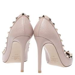 Pre Owned Valentino Beige Leather Rockstud Pointed Toe Pumps Size 37.5