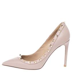 Pre Owned Valentino Beige Leather Rockstud Pointed Toe Pumps Size 37.5