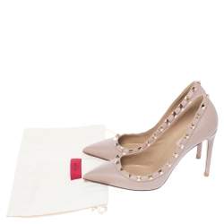 Pre Owned Valentino Beige Leather Rockstud Pointed Toe Pumps Size 37.5