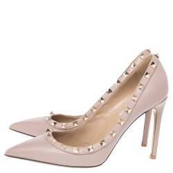 Pre Owned Valentino Beige Leather Rockstud Pointed Toe Pumps Size 37.5