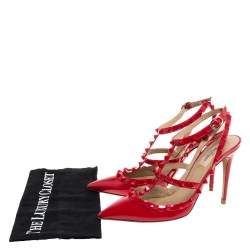 Pre Owned  Valentino Red Patent Leather Rockstud Pumps Size 39.5
