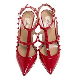 Pre Owned  Valentino Red Patent Leather Rockstud Pumps Size 39.5