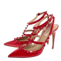 Pre Owned  Valentino Red Patent Leather Rockstud Pumps Size 39.5