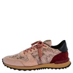 Valentino Slate Pink Lace and Suede Rockrunner Sneakers Size 39