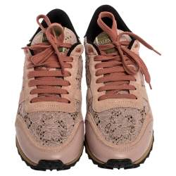 Valentino Slate Pink Lace and Suede Rockrunner Sneakers Size 39