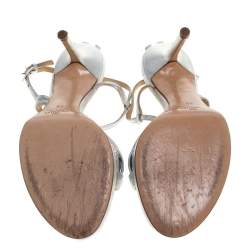 Pre Owned Valentino Silver Leather Braided Ankle Strap Sandals Size 38