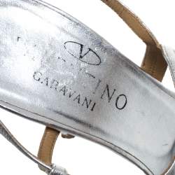 Pre Owned Valentino Silver Leather Braided Ankle Strap Sandals Size 38